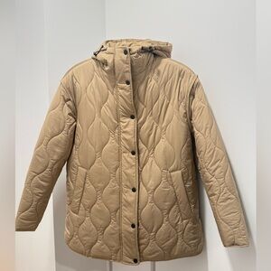 ZARA Beige Quilted Hooded Jacket – Size S